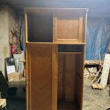 Vintage sliding wardrobe with 2 shelves, Scandinavian inspiration.