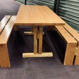 Set benches and table Charlotte Perriand model "Les Arcs"