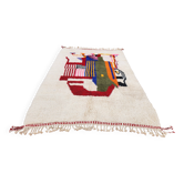 Tapis berbère artistique 243x156 cm – Laine écrue & motifs abstraits coloré