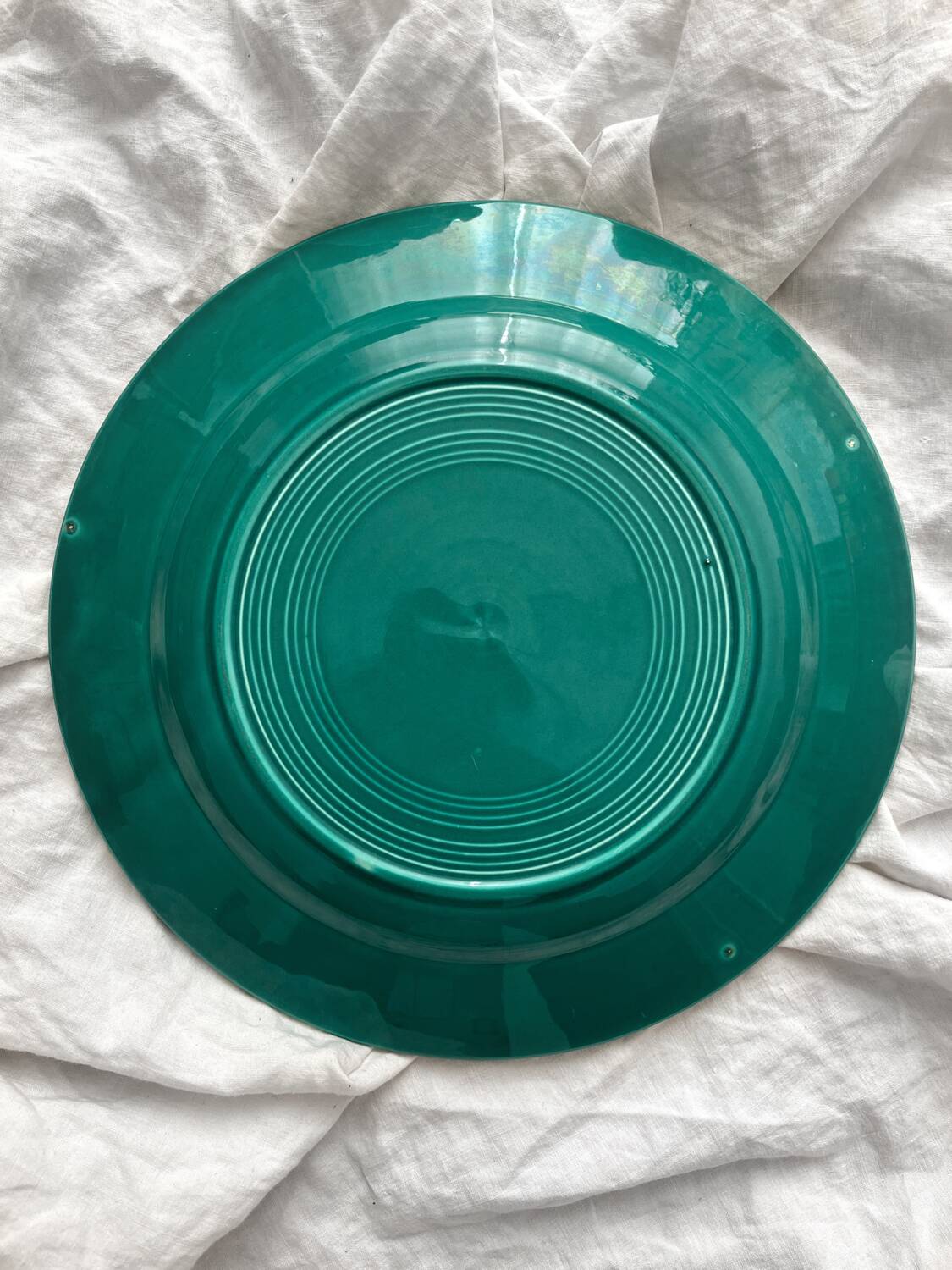 Vintage green round earthenware dish