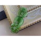 Contemporary Venetian Rectangular Green Floreal Hand-Carving Mirror in Murano Glass