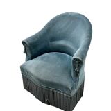 Toad armchair with vintage velvet blue fringe