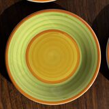 Set of 4 Italian ceramic plates in green, orange, and yellow splashes D20.