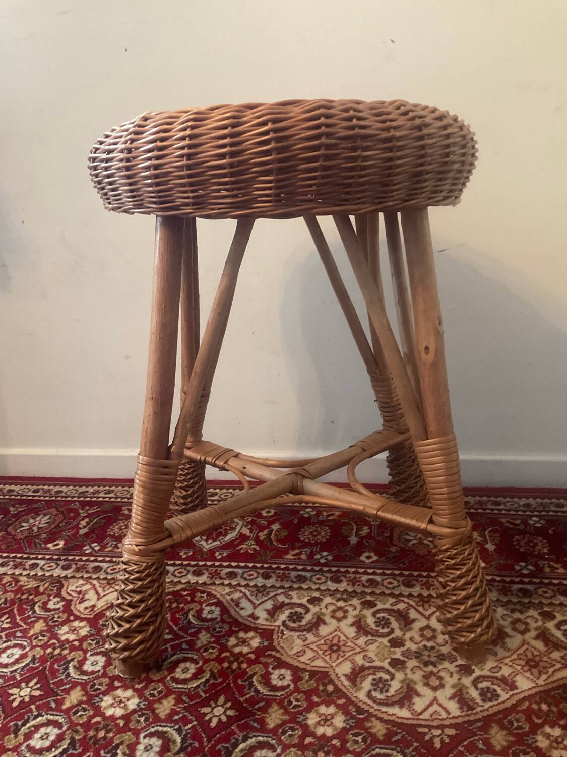 Vintage rattan and wicker stool