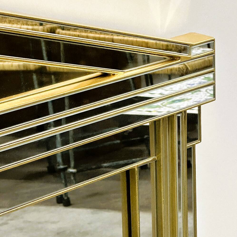 Large vintage horizontal Hollywood Regency mirror by De Knudt, Belgium 1980s.