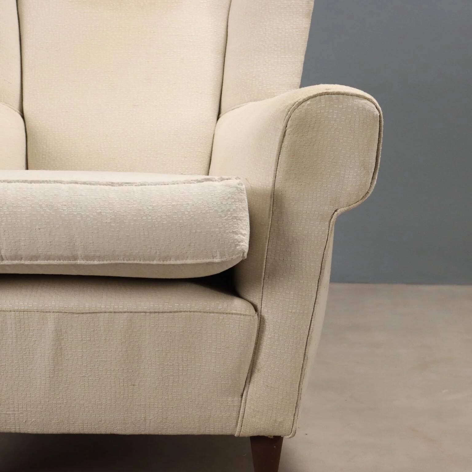 Fauteuil bergère vintage en hêtre et tissu, design années 1950