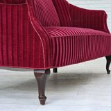 1950s, Danish 2-seater sofa, red furniture velour, ash wood legs.