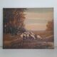 Huile sur toile paysage avec moutons