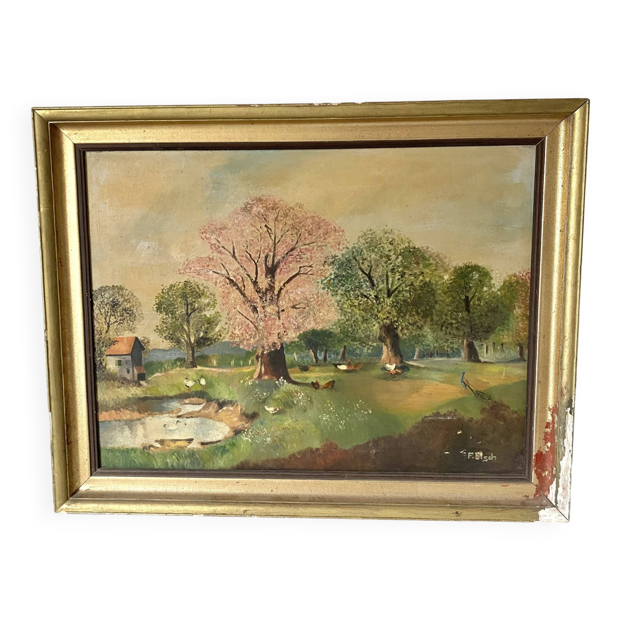 Oil on canvas framed countryside landscape