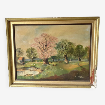 Oil on canvas framed countryside landscape