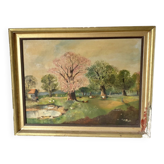 Oil on canvas framed countryside landscape