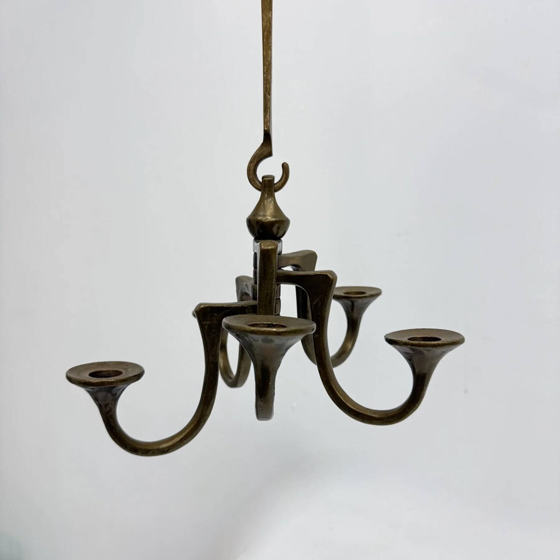 Brutalist bronze hanging chandelier by Michael Harjes, 1970s