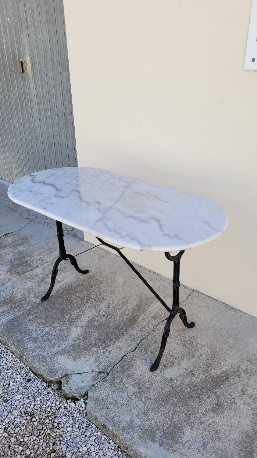 Cast iron bistro table and old oval marble top