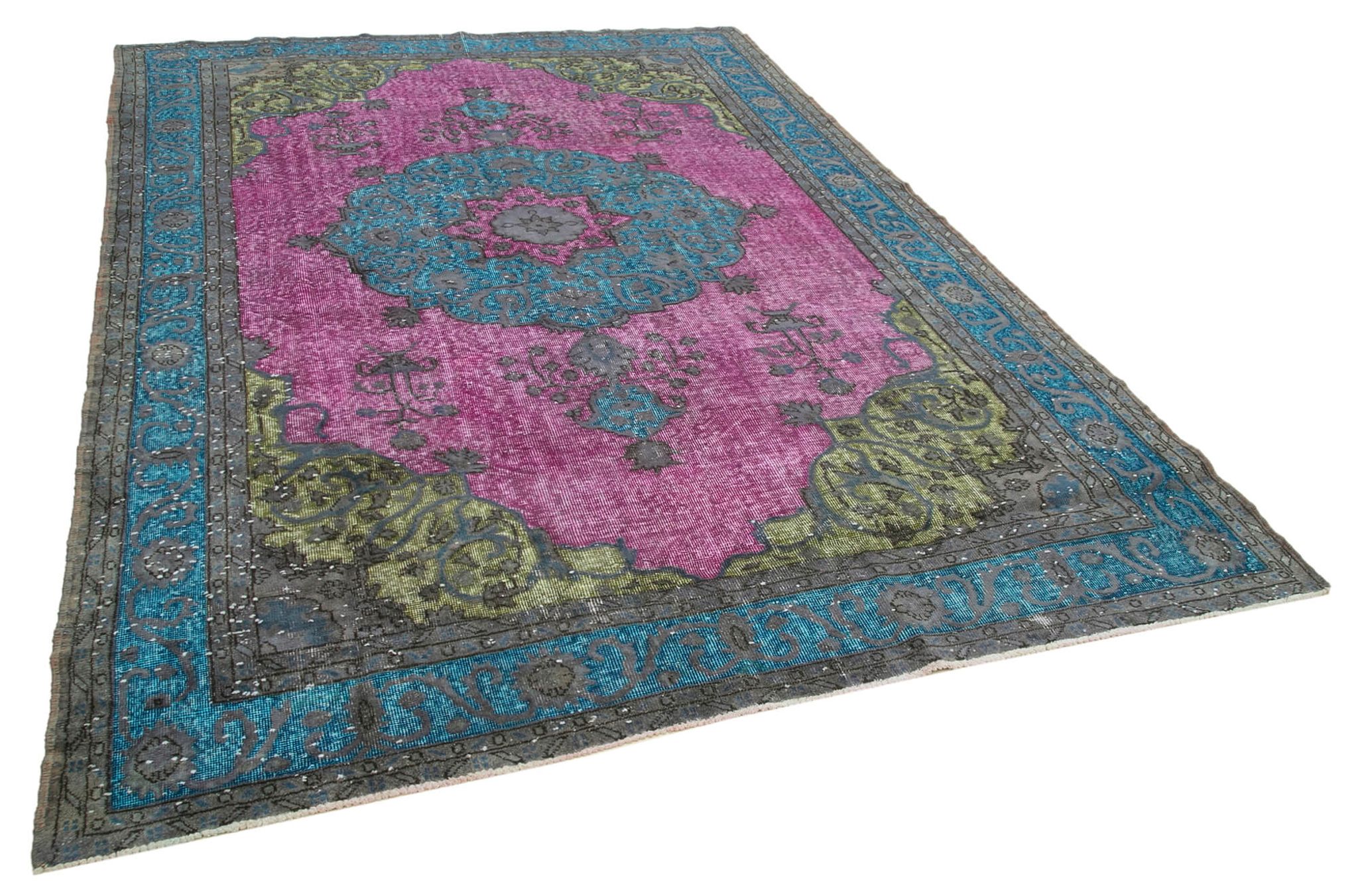 Handmade Antique Turkish 1980s 227 cm x 319 cm Pink Rug
