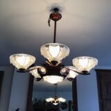 Copper chandelier and Art Deco glass paste Ezan