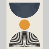 4 geometric art prints with circles and lines.