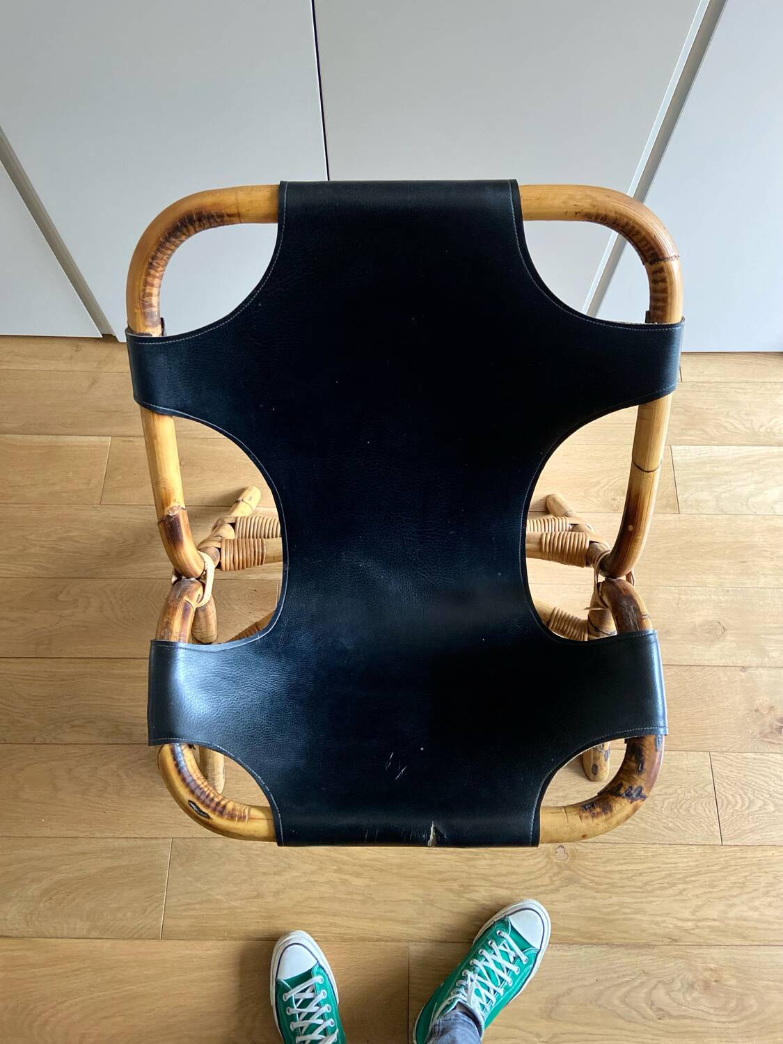 Bamboo and leather sling chair