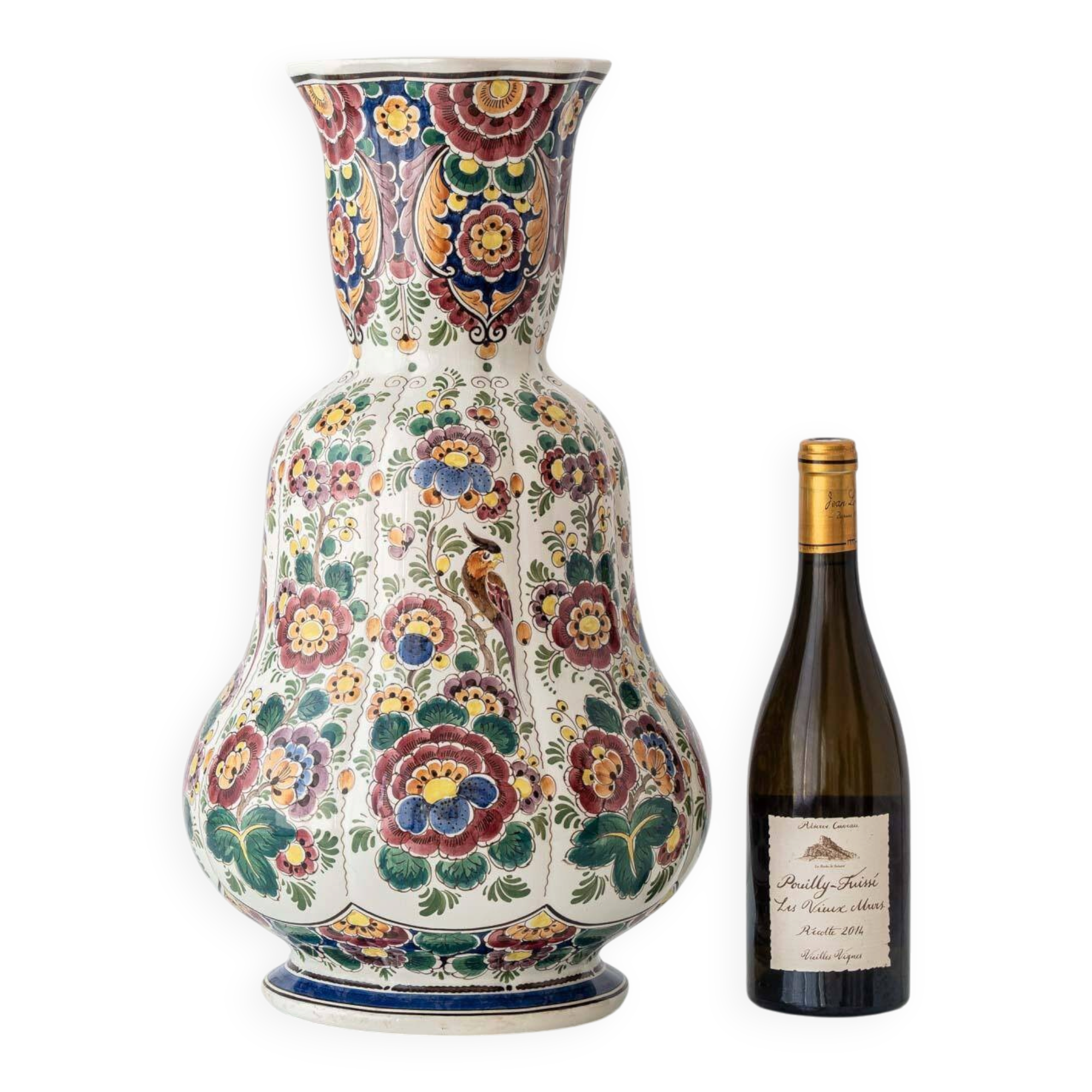 Vase hollandais Delft double gourde, monumental polychrome peint à la main, années 1950