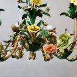 Chandelier with 6 arms of flower lights in painted sheet metal