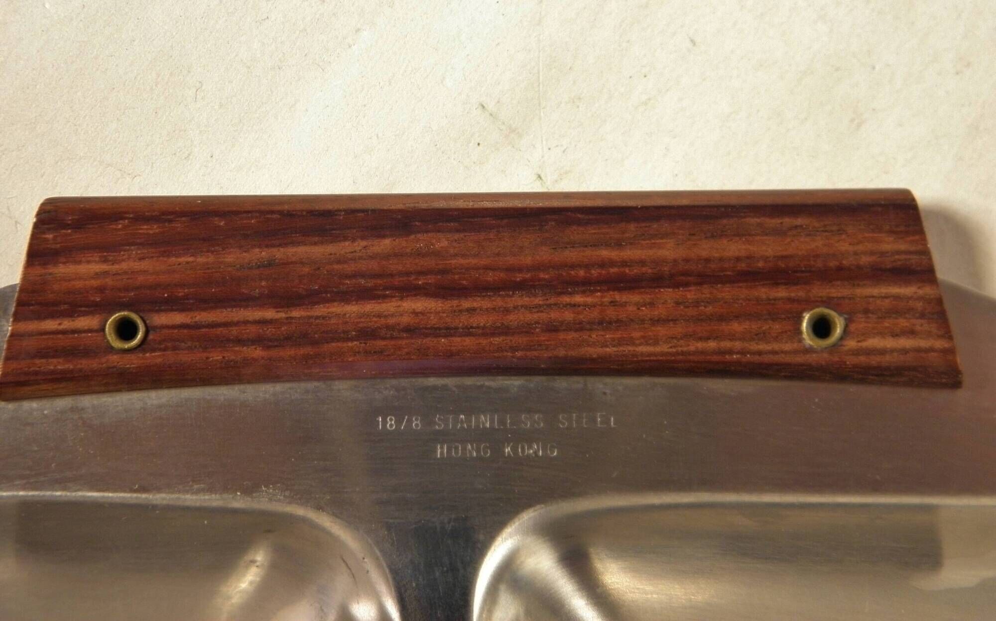 Set of 4 stainless steel and wood trays from the 70s