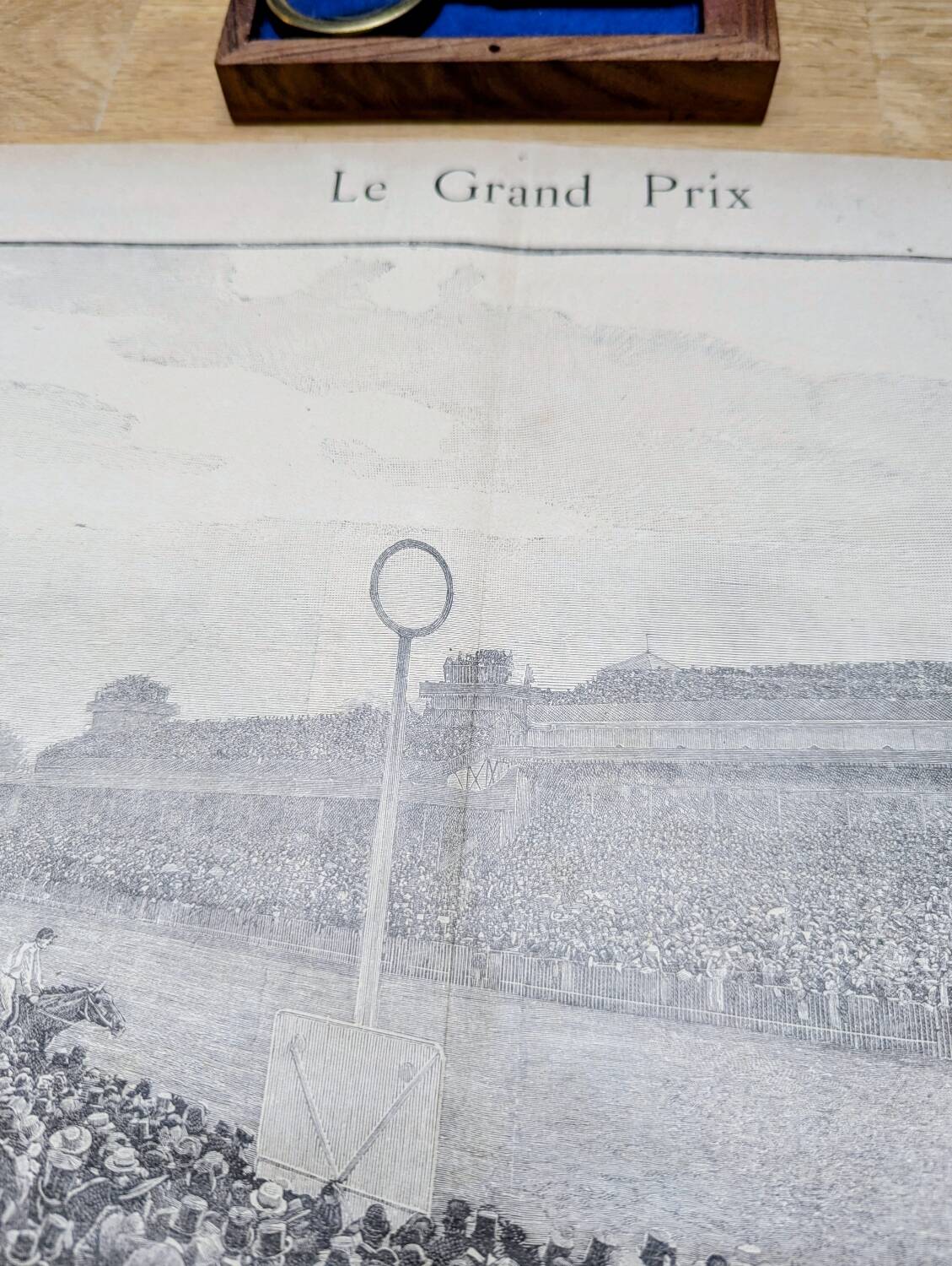 Paris Longchamp, large period engraving, printed in 1891.