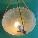 Pressed glass basin pendant light with Art Deco floral decoration Artistar France