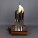 Goffredo Reggiani table lamp, modernist design, chrome metal, wood, 1970.
