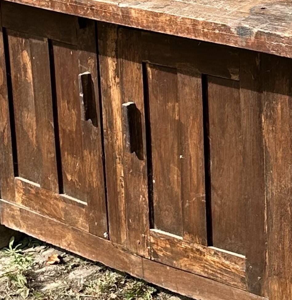 Large solid wood table, storage with 2 doors