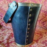 Leather and brass bucket-shaped wastepaper basket by St Valenti