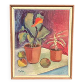 Huile su panneau suédoise – « Nature morte » par Valbo – Signée – Vintage et encadrée