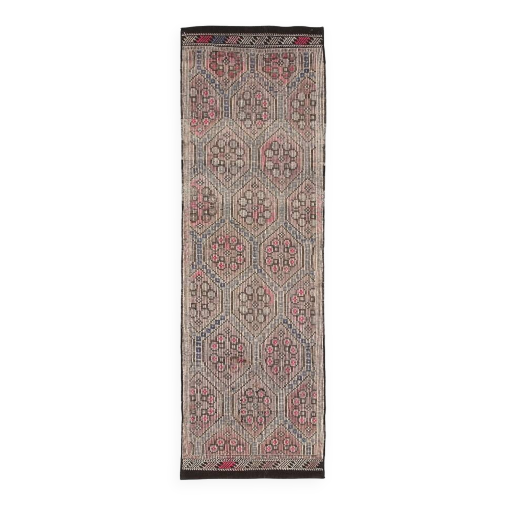 Blue Cream Persian Kilim Runner Rug, 95x313Cm
