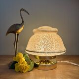Antique art deco globe table lamp in pink and gold Clichy glass