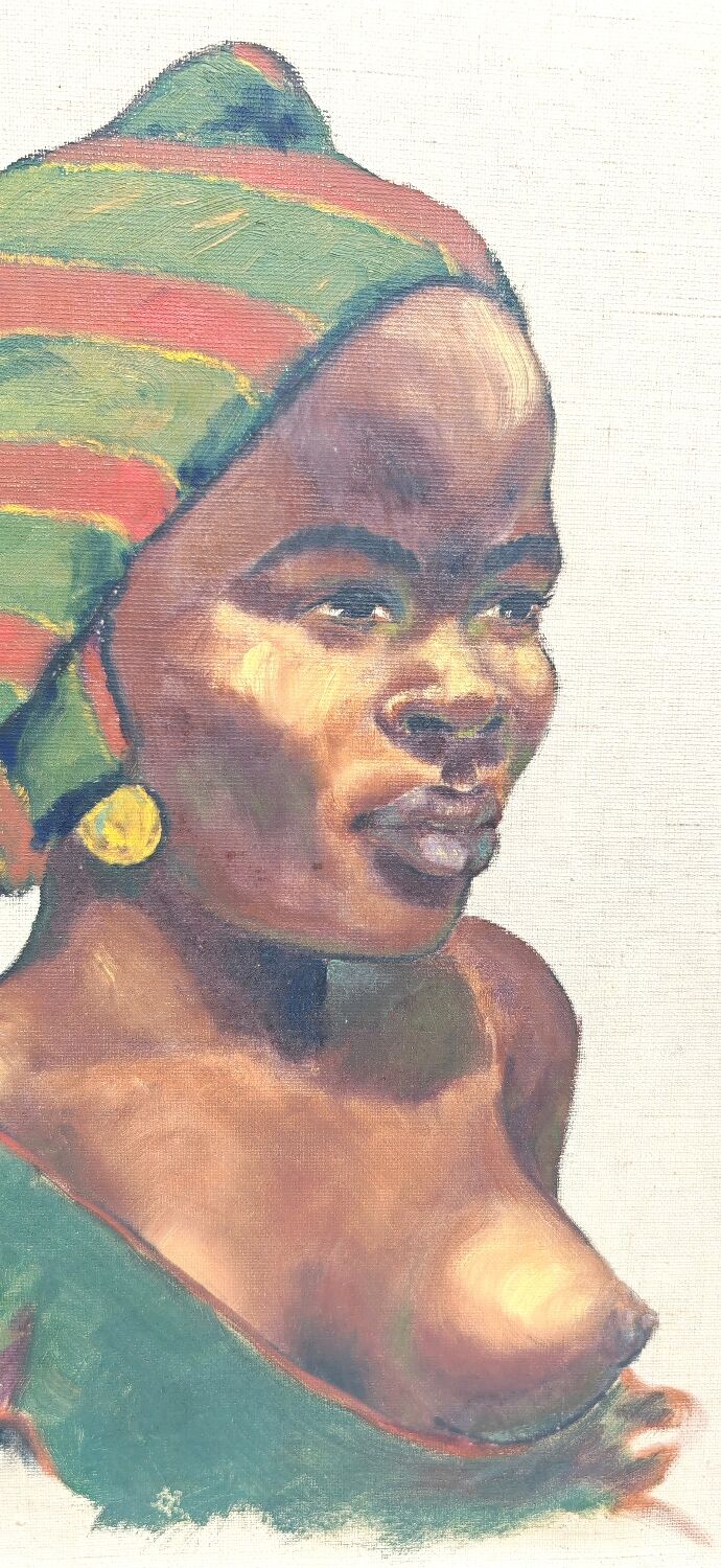 Orientalist portrait of an African woman by stone Alauzun 1950s