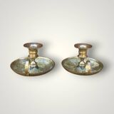 Pair of cloisonné brass cellar rat candlesticks – 1960s