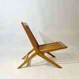 Vintage design solid wood scissor chairs and table from the 1970s