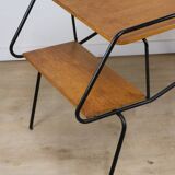 Vintage side coffee table in black lacquered metal and oak, 1950