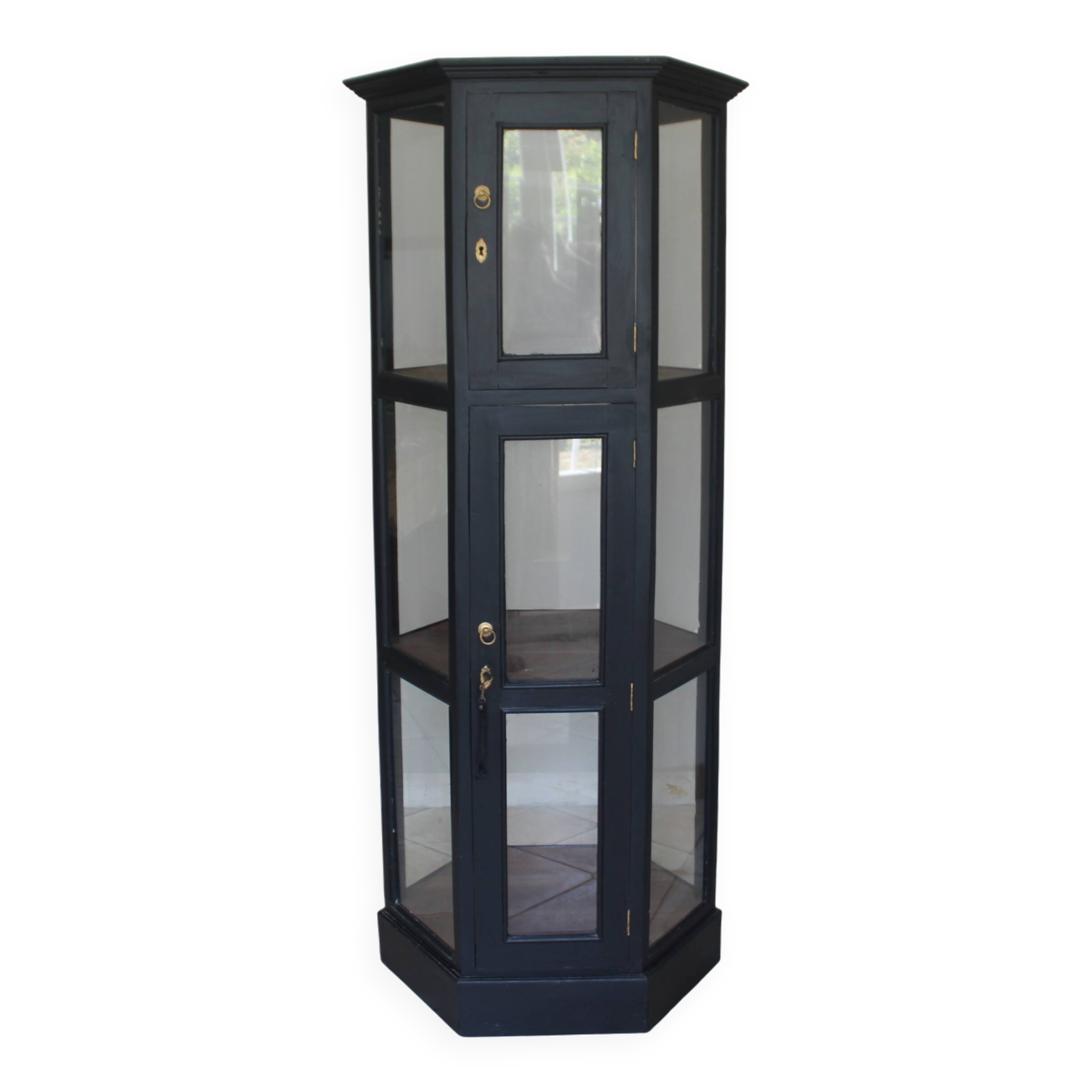 Antique black hexagonal display cabinet – 180 cm