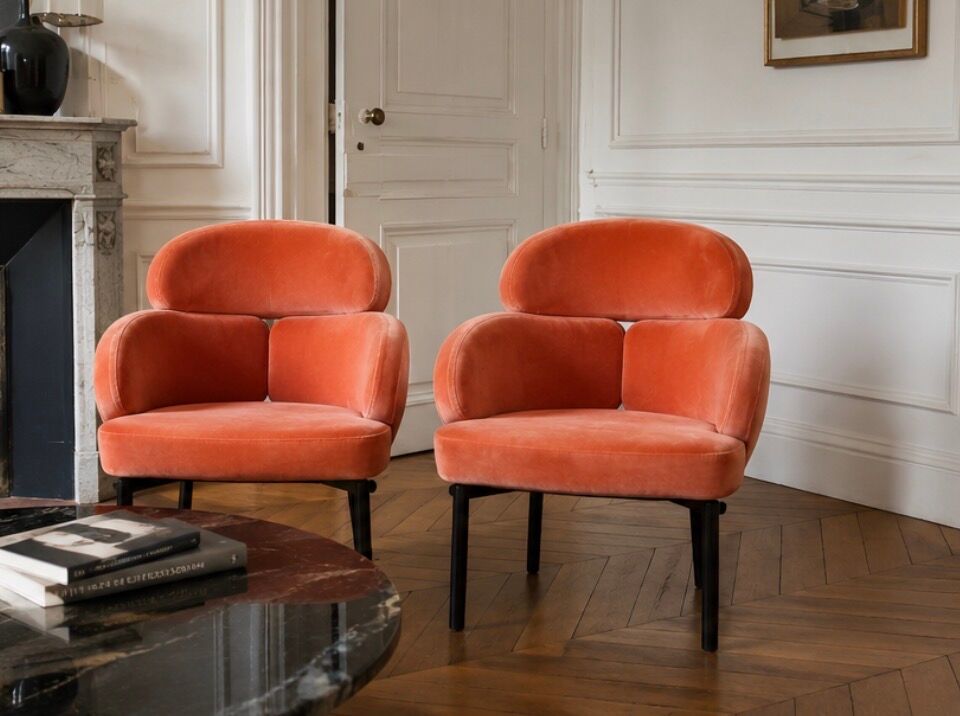 Paire de fauteuils italiens en velours corail, années 70