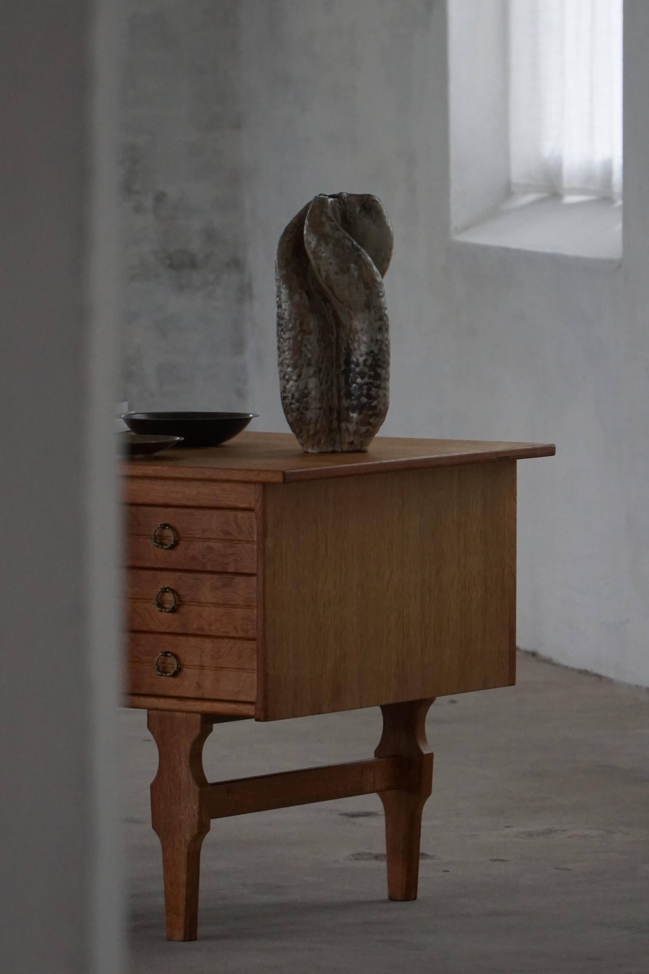 Free-standing oak desk, Mid-century modern Danish, Henning Kjærnulf, 1950s