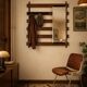 Vintage teak wall coat rack with 5 hooks and mirror.