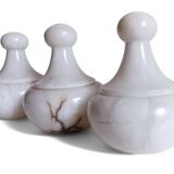 Art Deco Alabaster Set of Three Lidded Urns, Hand-Carved in Spain