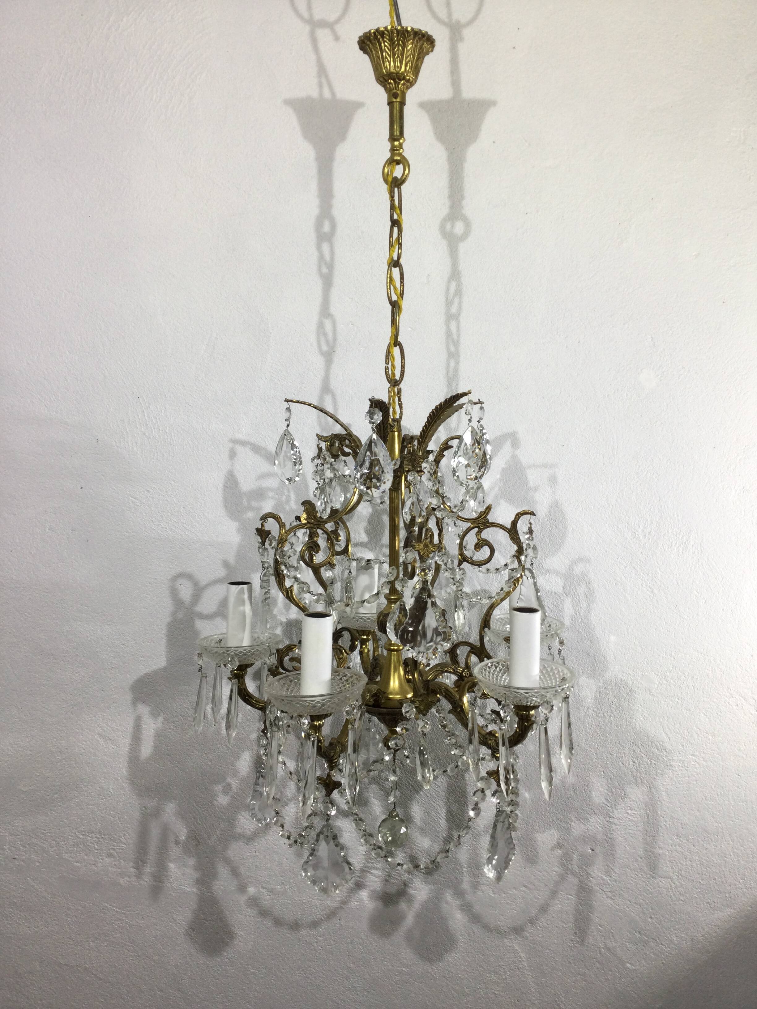 5 light bronze and crystal chandelier