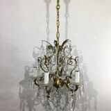 Lustre 5 lumières bronze et cristal