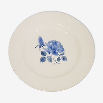 Round dish in digoin earthenware decorated with blue roses