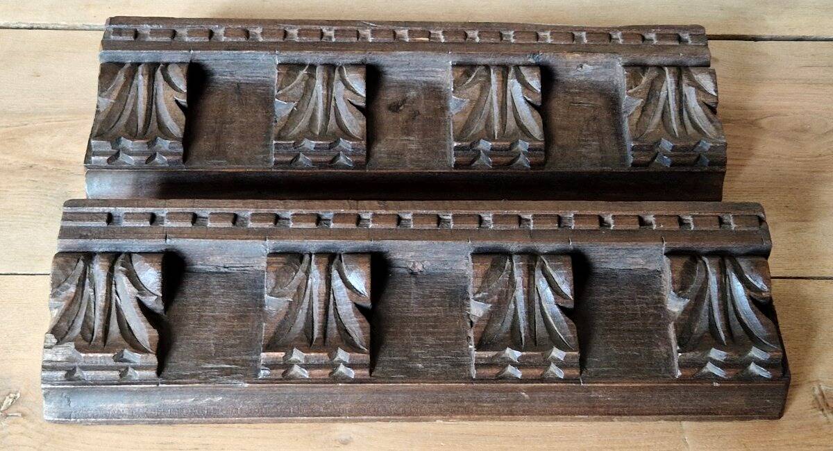 Pair of Woodwork Pediments Ornamentation 19th Century