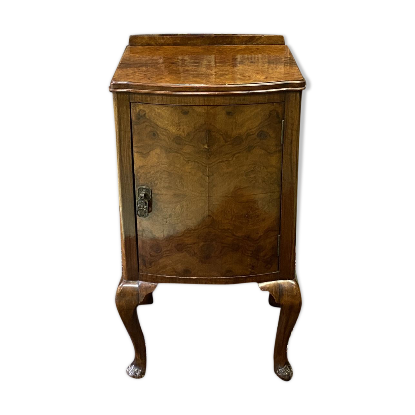 English art deco bedside in walnut magnifying glass