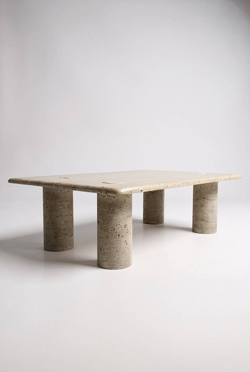 Travertine coffee table signed by Angelo Mangiarotti for Up&Up - 1970