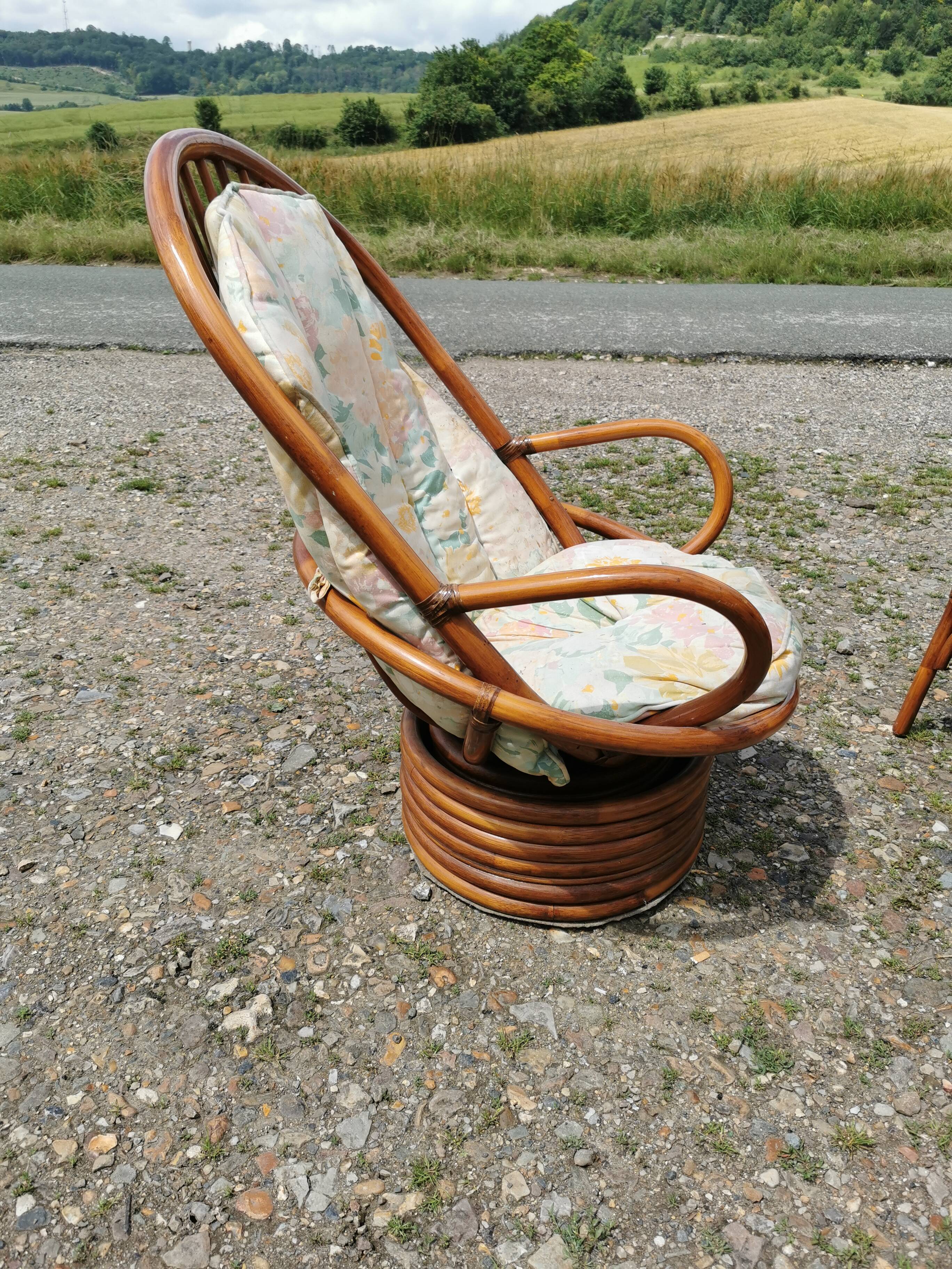 Rattan garden furniture, table, chairs and armchairs
