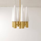 Midcentury brass and opaline ceiling lamp by Hans-Agne Jakobsson, Sweden, 1950s.