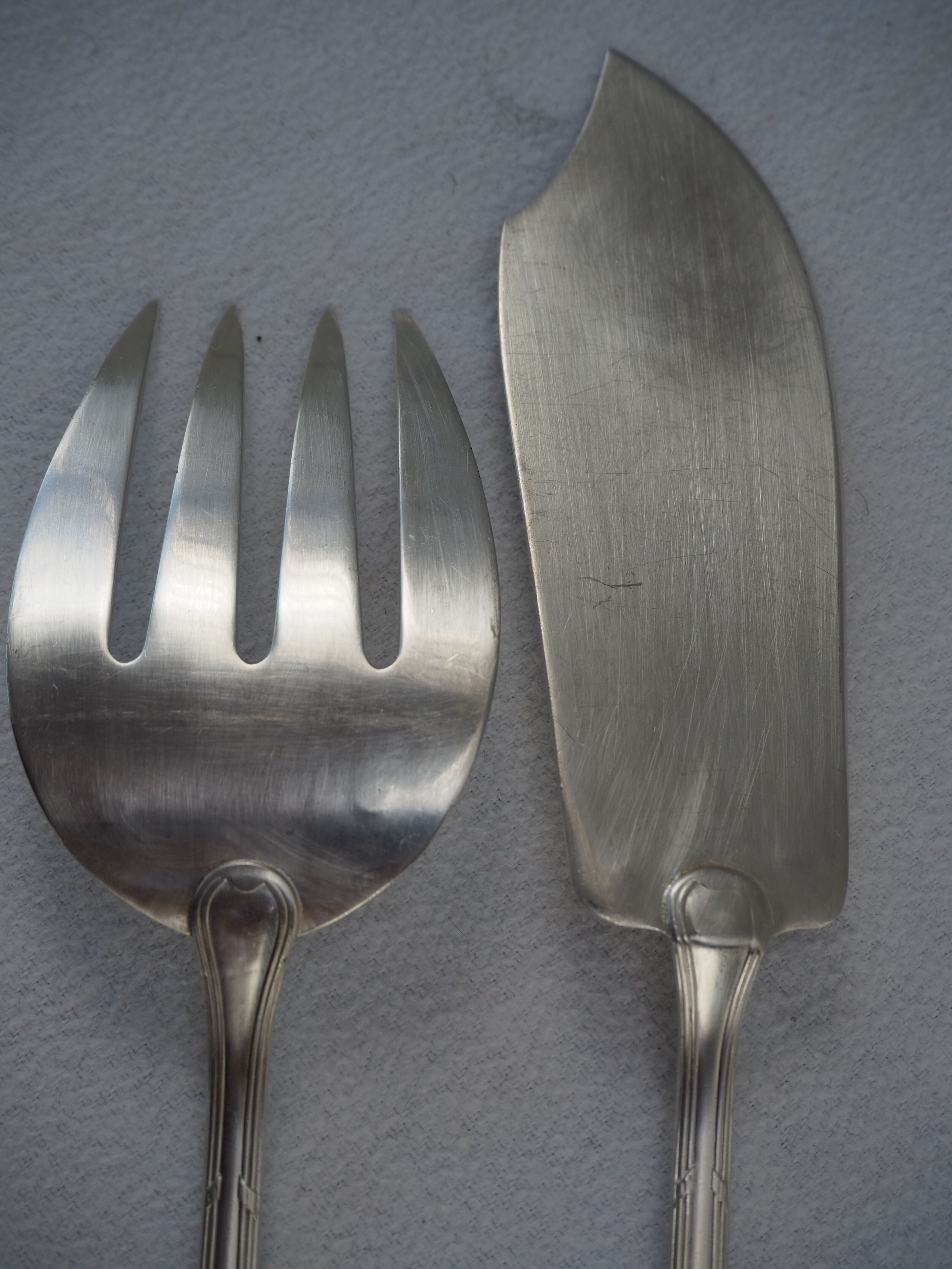 Fish service and its 6 silver-plated cutlery, crossed ribbon model